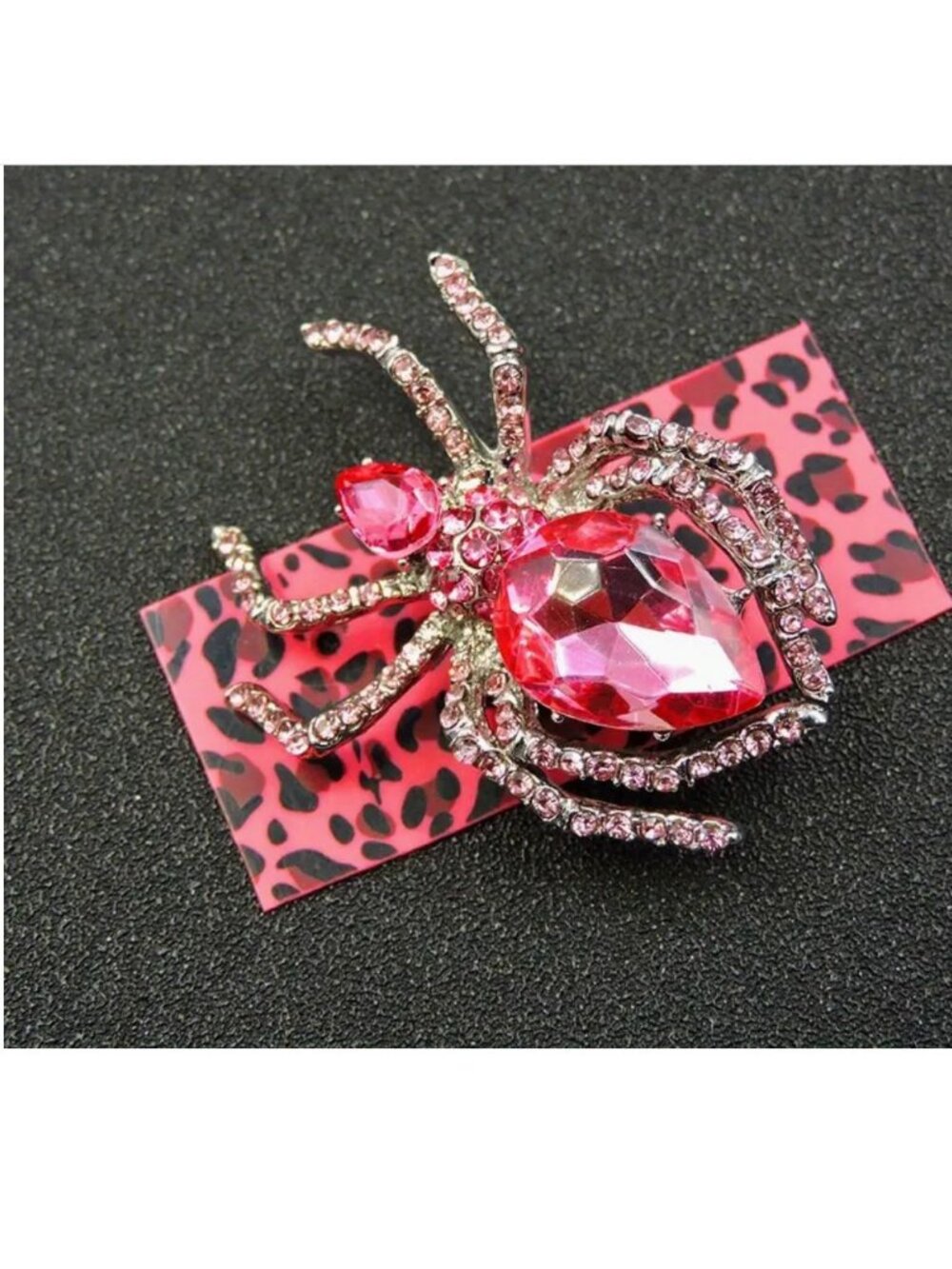 Pink Rhinestone Spider Brooch Pin Sparkling Insect - Picture 2 of 2